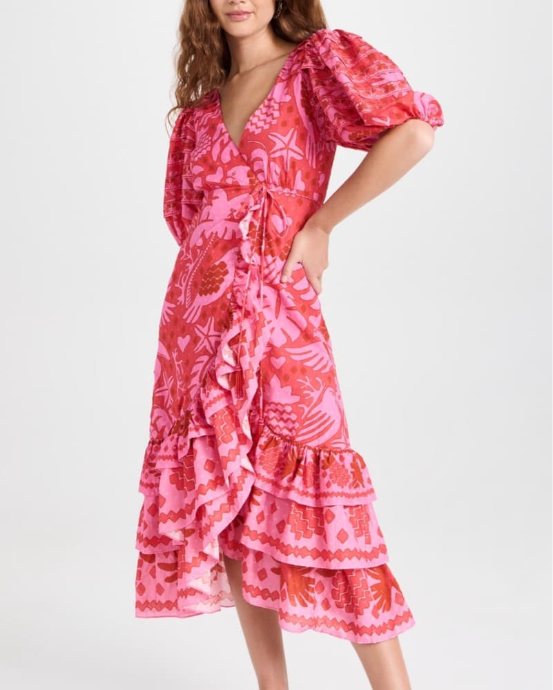 FARM Rio Jungle Scarf RedPink Wrap Dress - Image 1