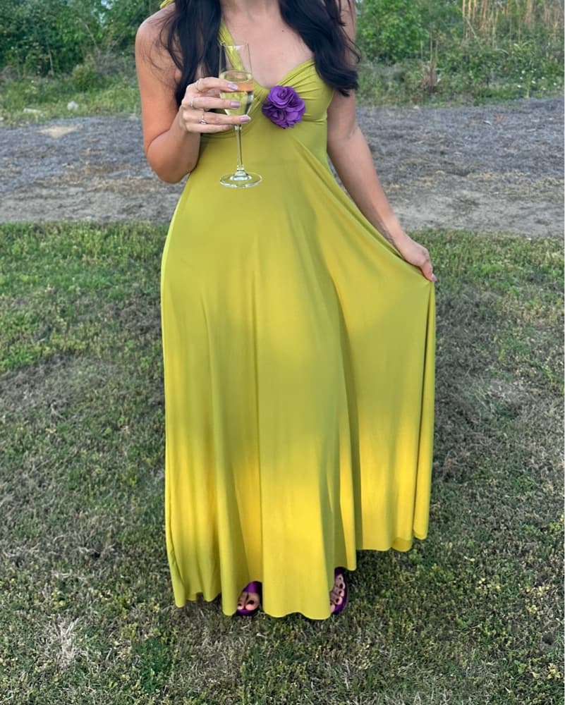 Chartreuse Ruched Jersey Maxi Dress - Image 1