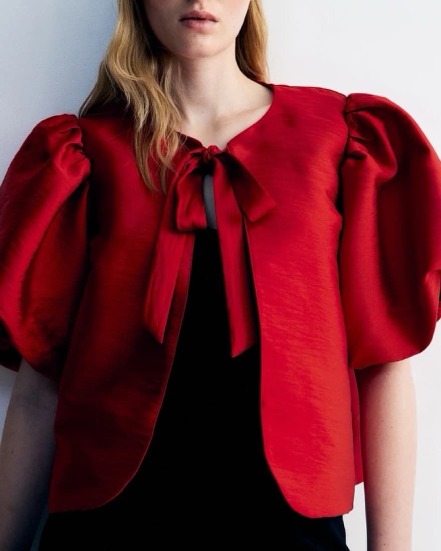 H&M Red Balloon Sleeve Blouse - Image 1