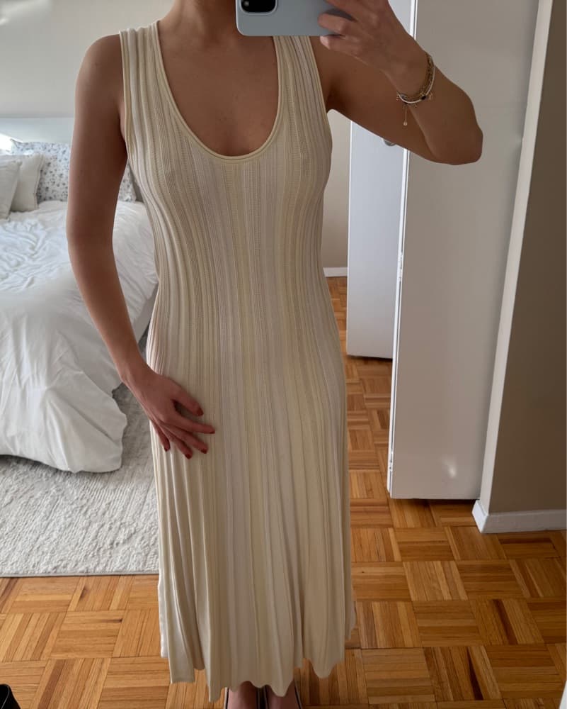Cos Knit Pleated Yellow And Cream Dress - Image 2