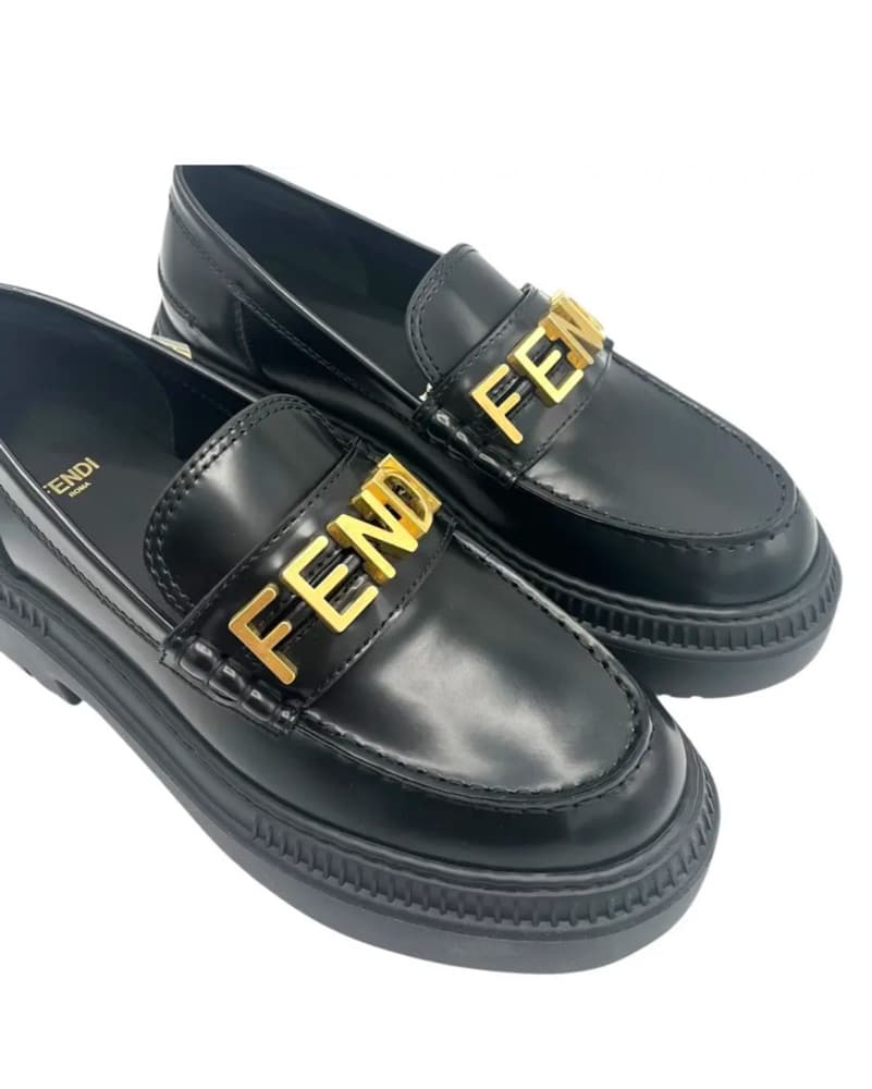 FENDI Black Leather Loafers - Image 1