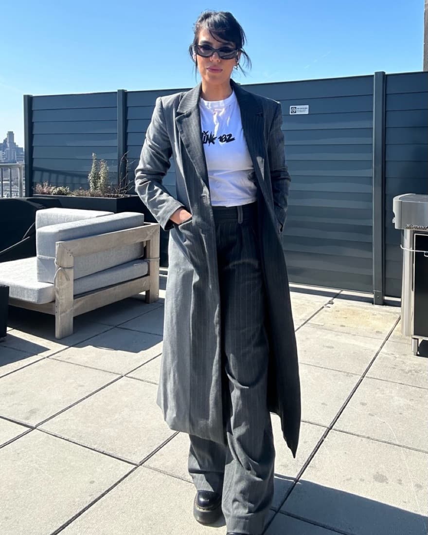 Pinstriped Longline Coat and Pant set - Image 2