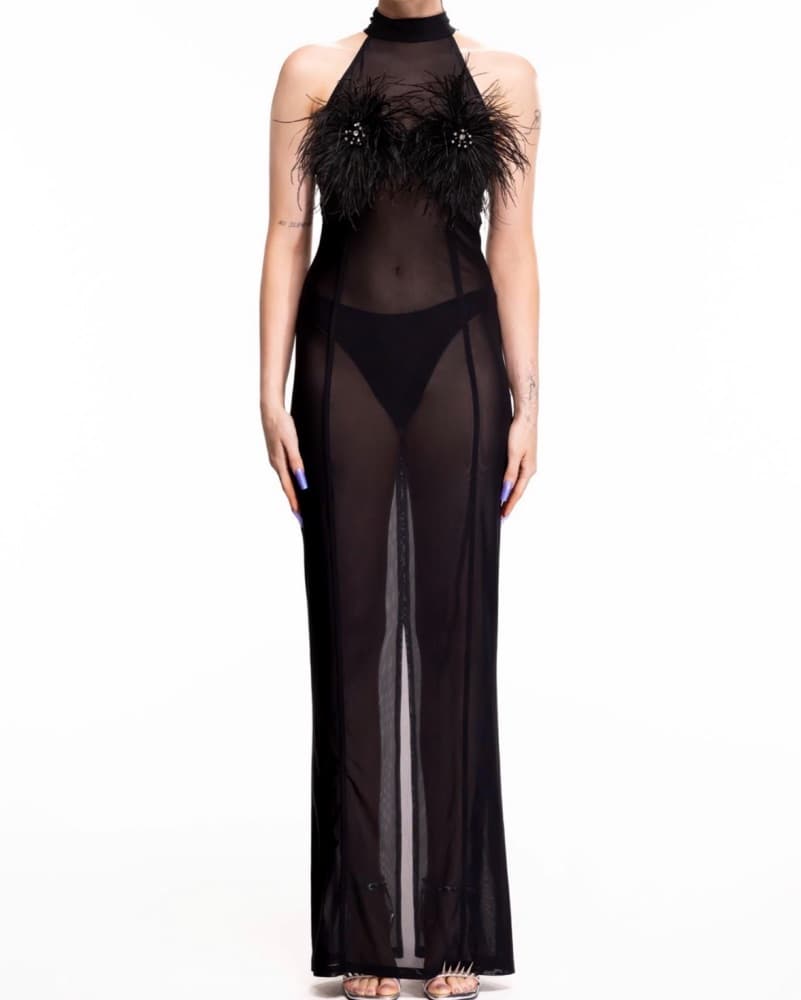 Sheer Feather Party Dress - Image 2