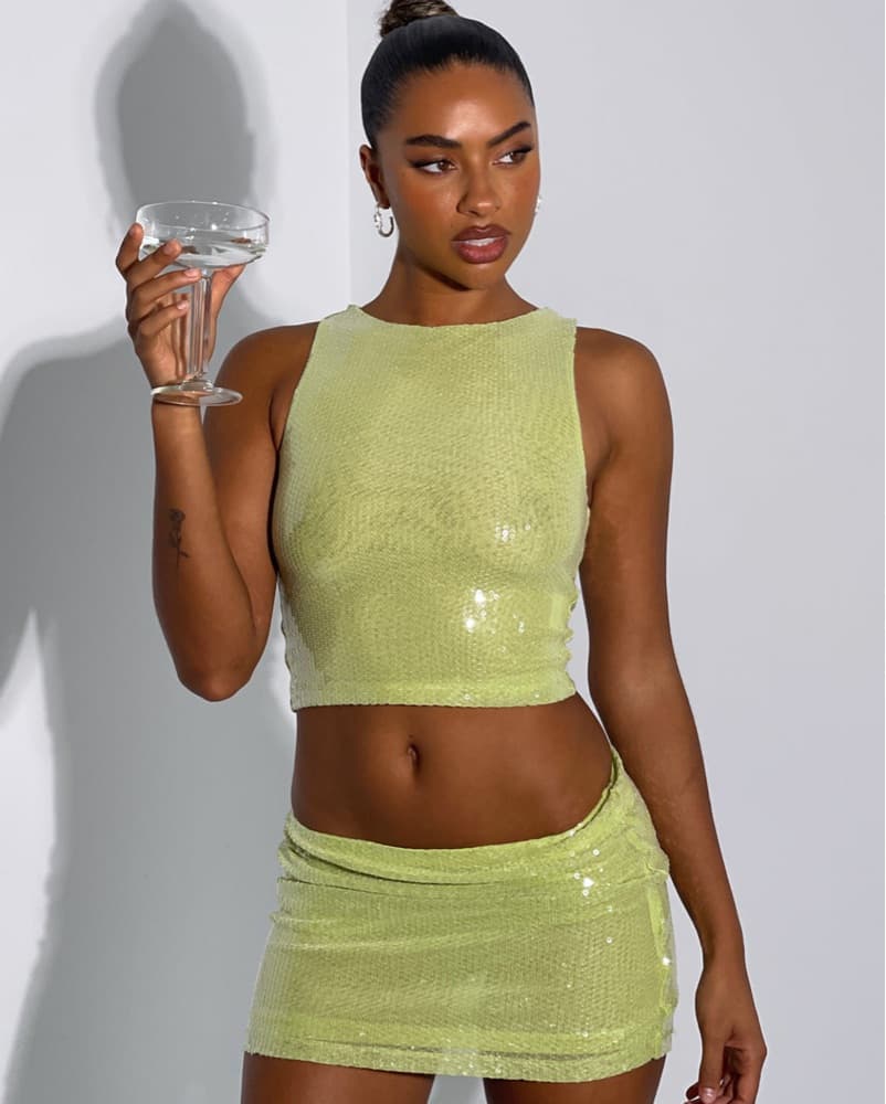 Green Sequin Mini Skirt - Image 3