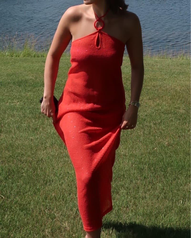 Red Sequin Mesh Halter Coverup Dress - Image 4