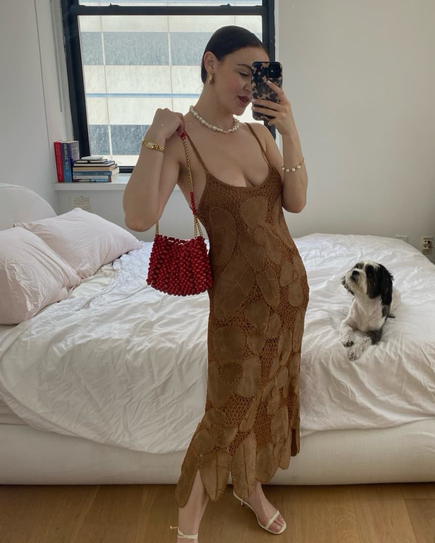 Vintage Knit and Suede Midi Dress - Image 2