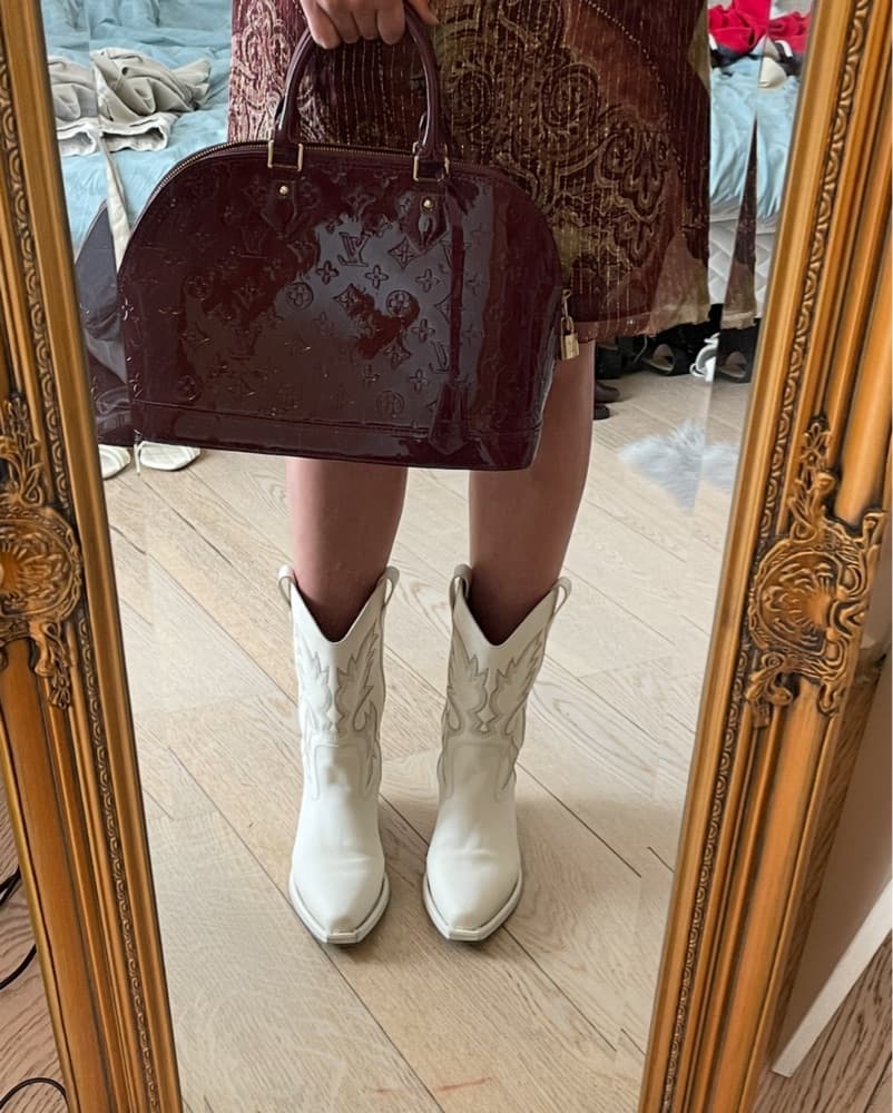 White Leather Cowboy Boots - Image 1