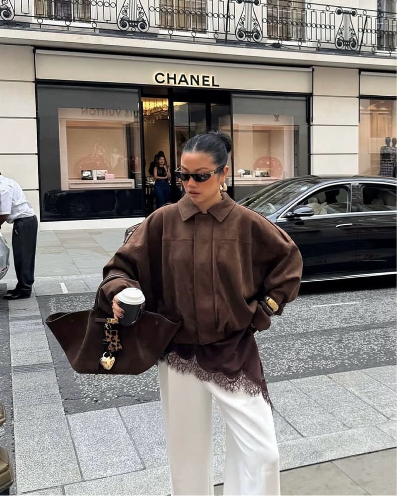 Suede Bomber Jacket - Brown - Image 1