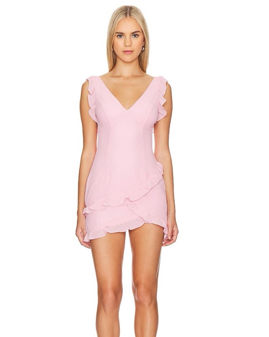 Pink Elegant Ruffled Mini Dress - Image 1