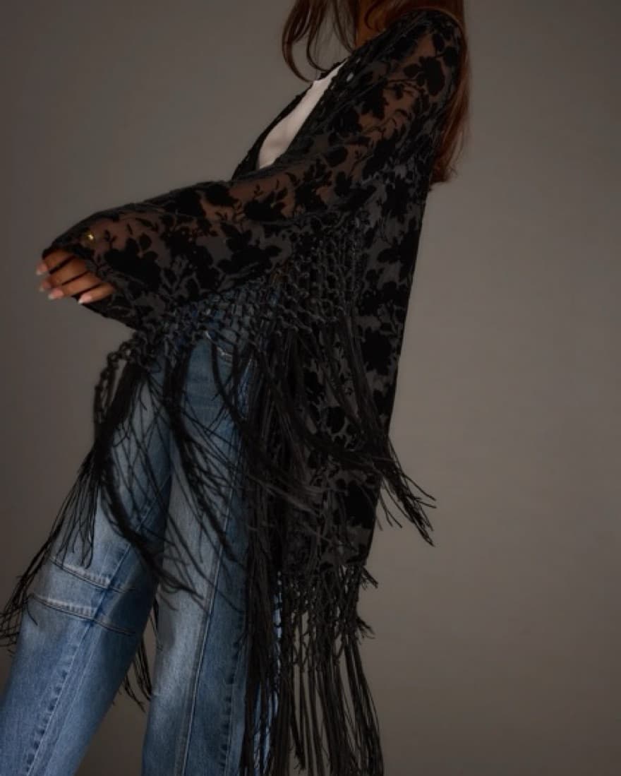 12th Tribe Black Velvet Burnout Kimono - Image 1