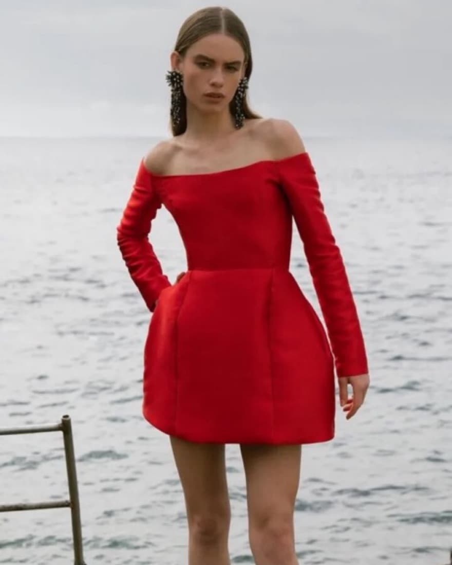 Satin Off The Shoulder Mini Dress - Image 5