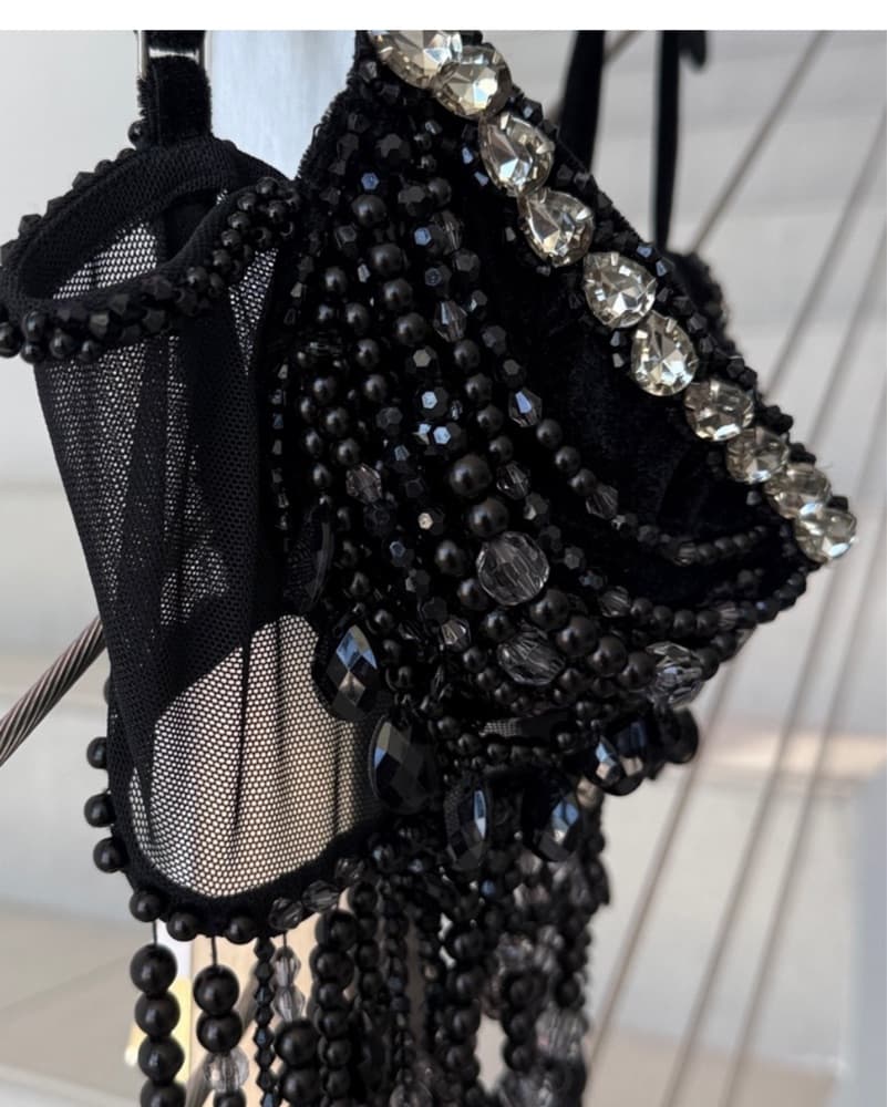 Patbo Beaded Black Bralette top S - Image 4