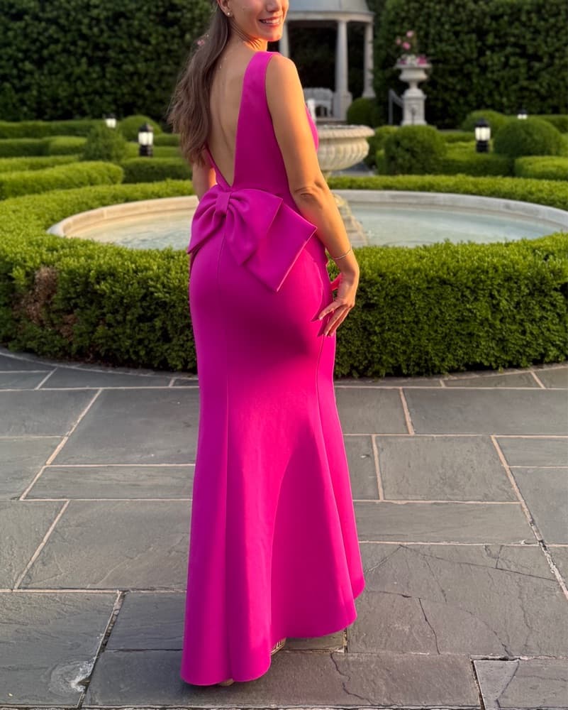 Vibrant Hot Pink Mermaid Bow Gown  - Image 3