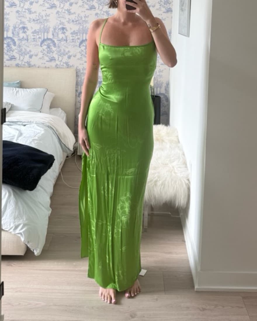 Green Rat & Boa Satin Dress - Image 1