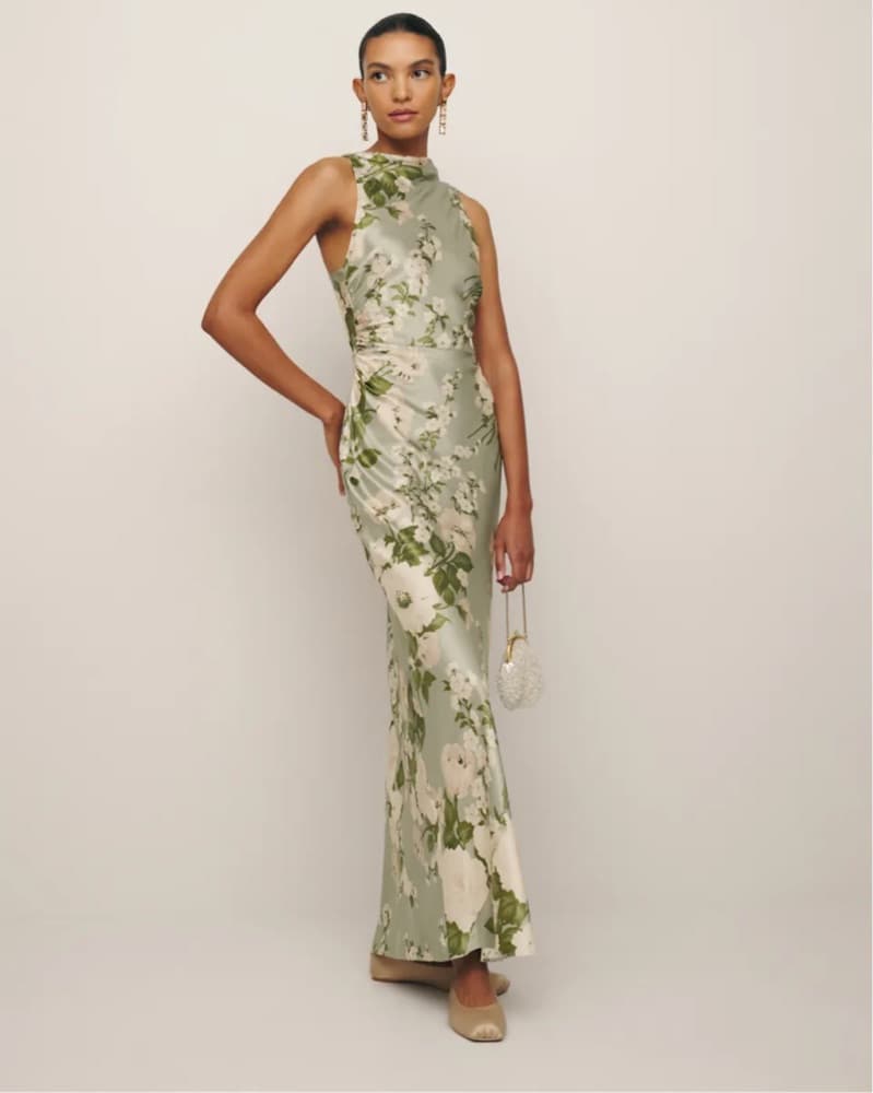 Reformation Anaiis Silk Dress Tarragon - Image 1
