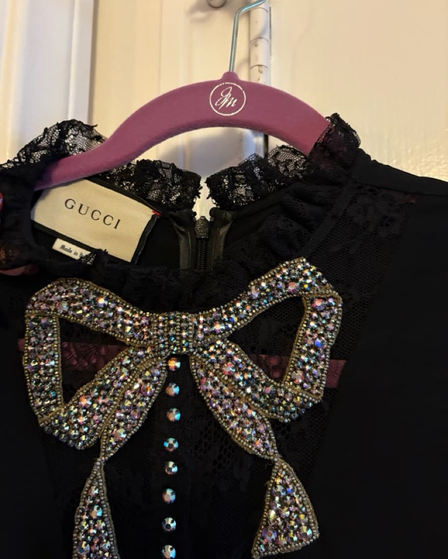 Glamorous Gucci Gem-Encrusted Black Lace Dress - Image 3