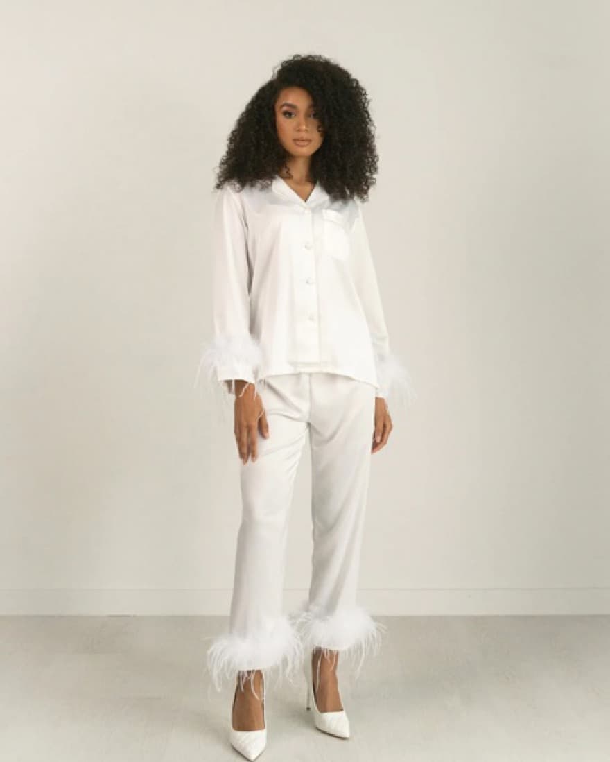 Bon Viviann White Satin Feather PJs - Image 5
