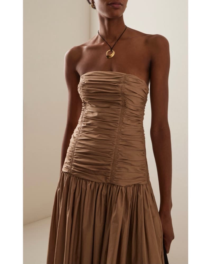 Strapless Ruched Cotton Drop-Waist Dress - Image 5