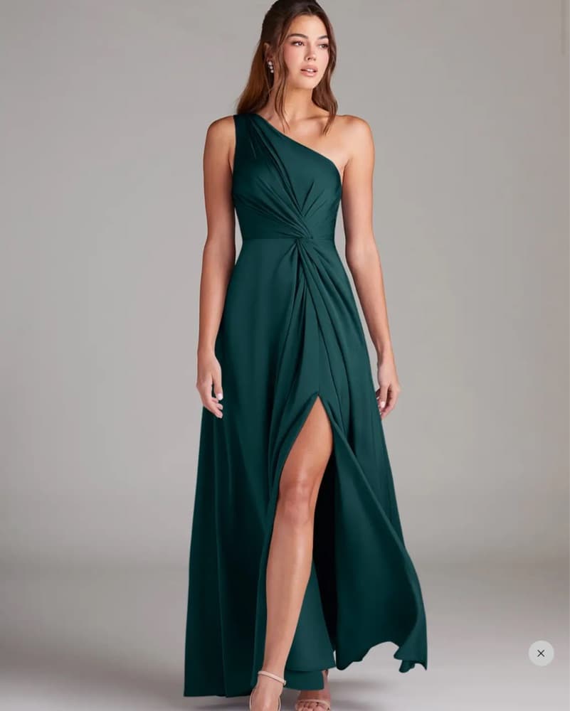 Pine A-line One Shoulder Satin Dress  - Image 4