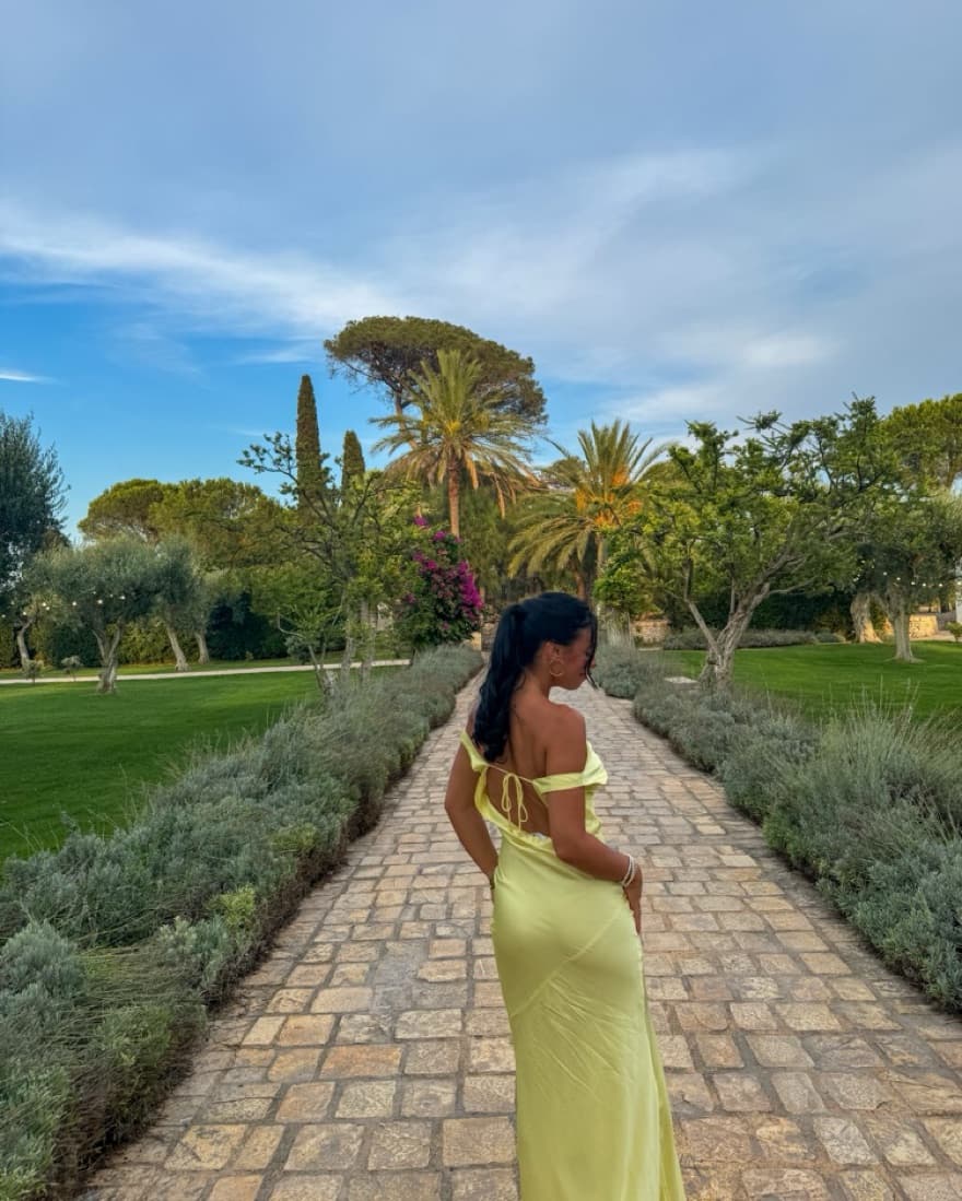 Yellow Off-Shoulder Ruched Midi Dress - Image 1