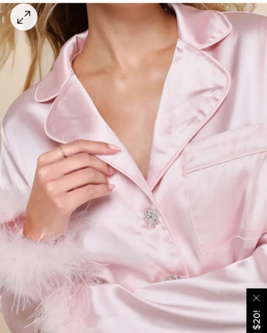 Pink Satin Feather Pj Set  - Image 4