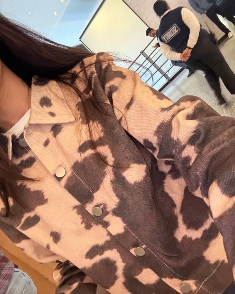 Neautral Cow Print Denim Jacket - Image 2