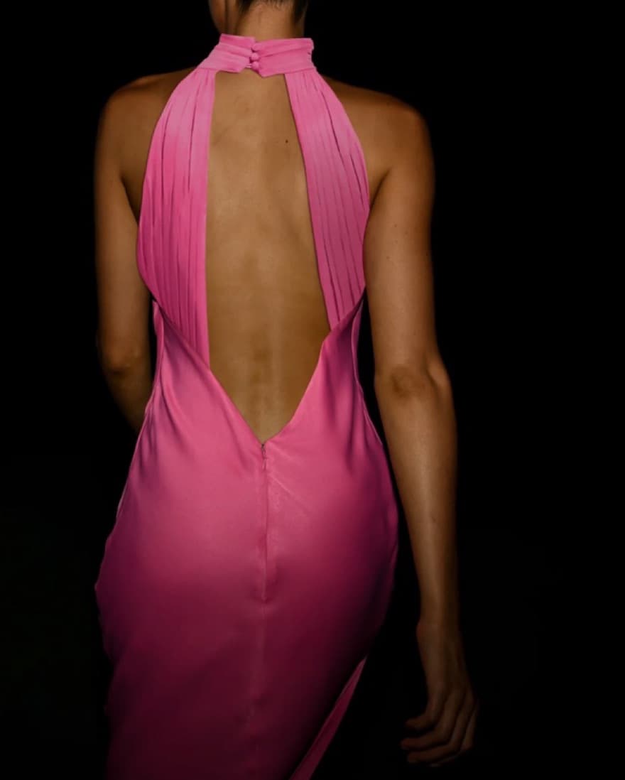 Meshki- CLAIRE Satin Drape Back Maxi Dre - Image 1