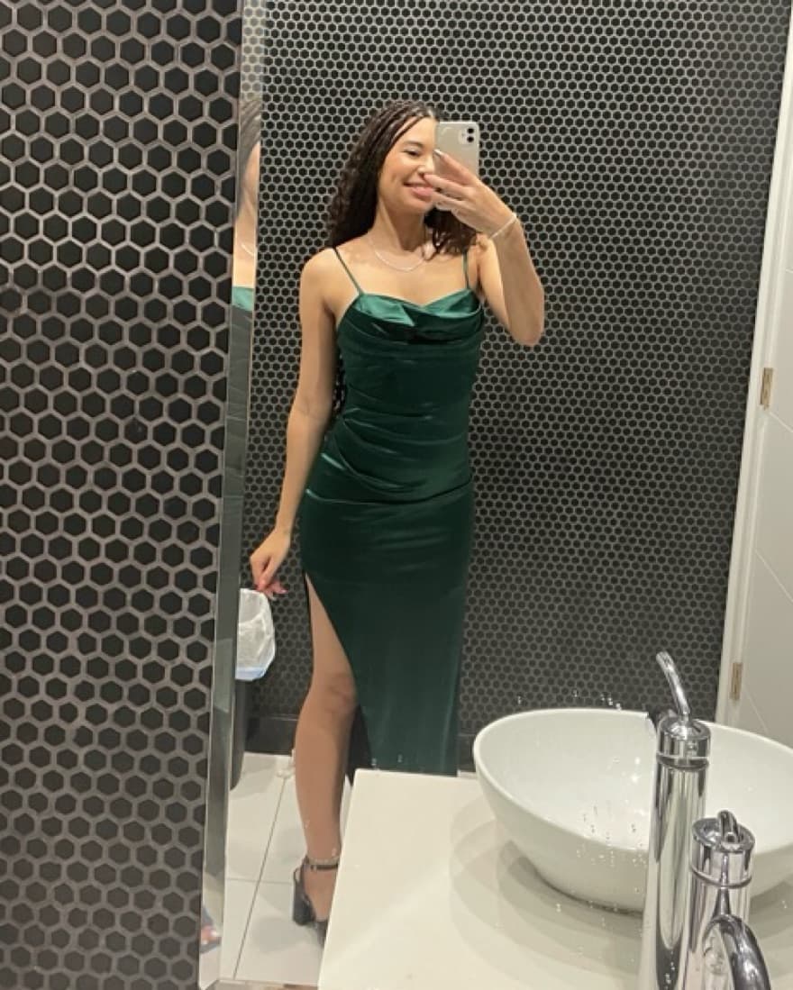 Green Floor Length Dress with Slit - Image 2
