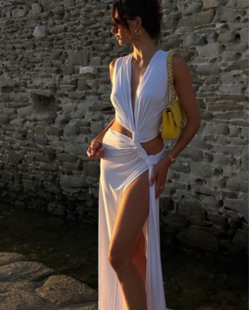 Triple Loop Dress In Ivory  - Image 4