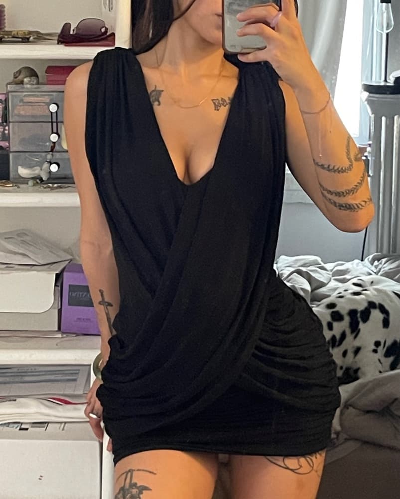 Draped Black Mini Dress - Image 2