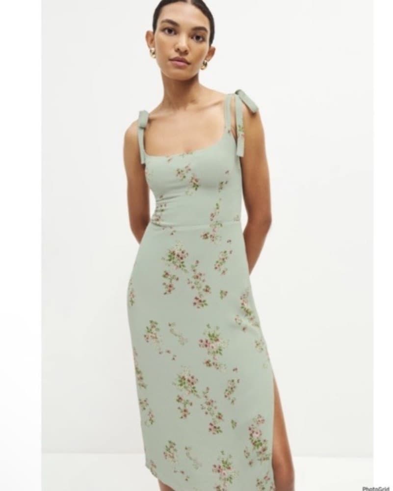 Reformation Besse Green Floral Dress Siz - Image 1
