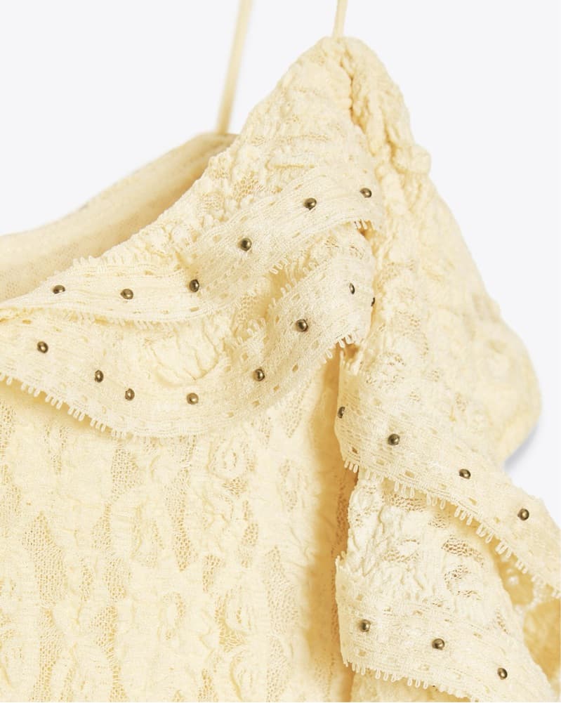 Yellow Lace Ruffle Midi Dress - Image 4