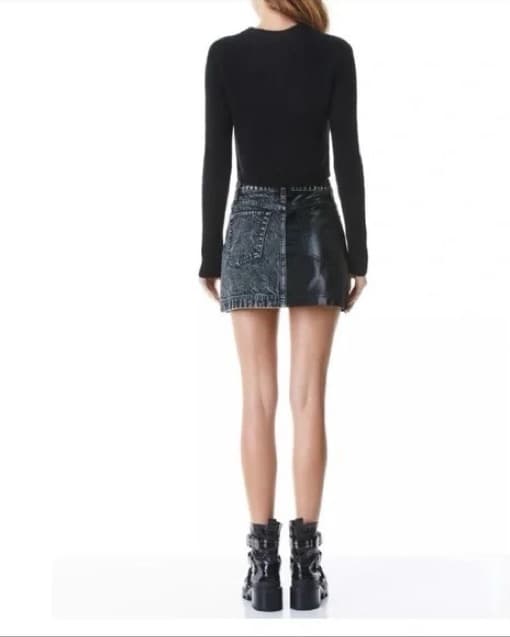 Denim / Leather Mini Skirt - Image 3