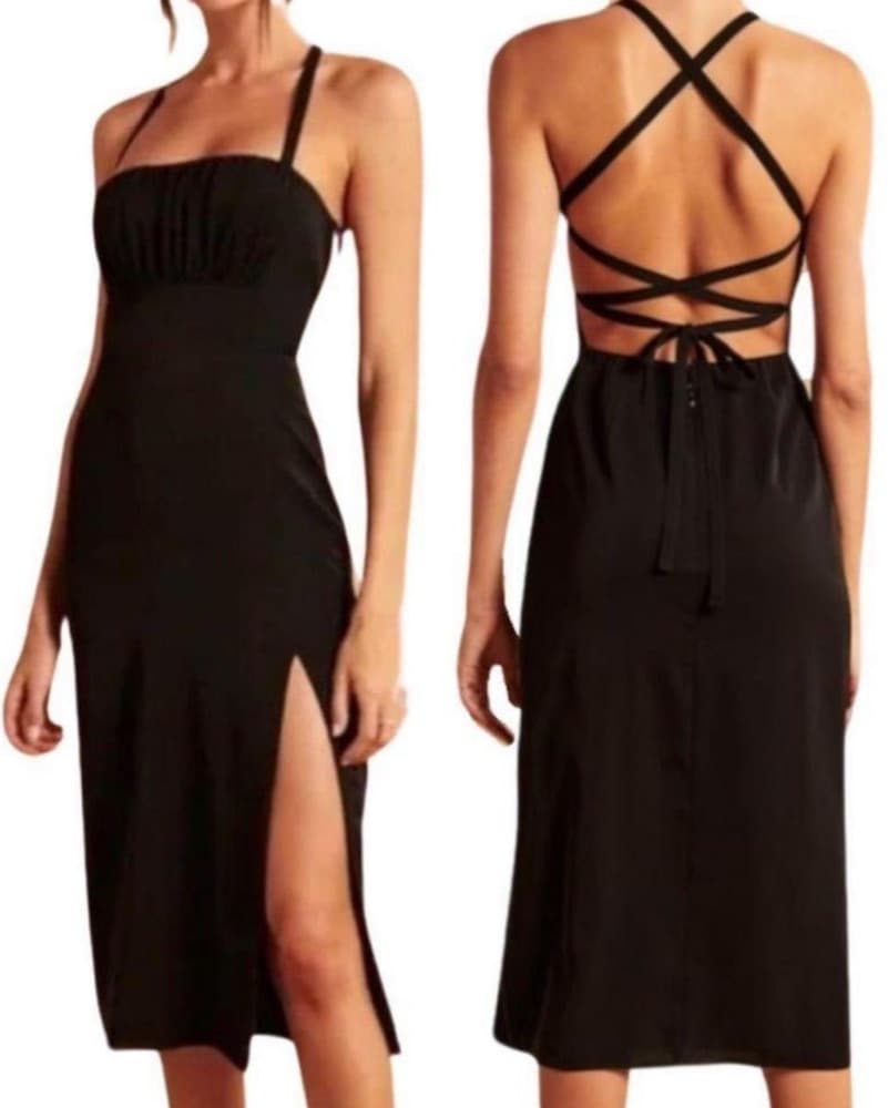  Black Cutout Midi Dress - Image 1