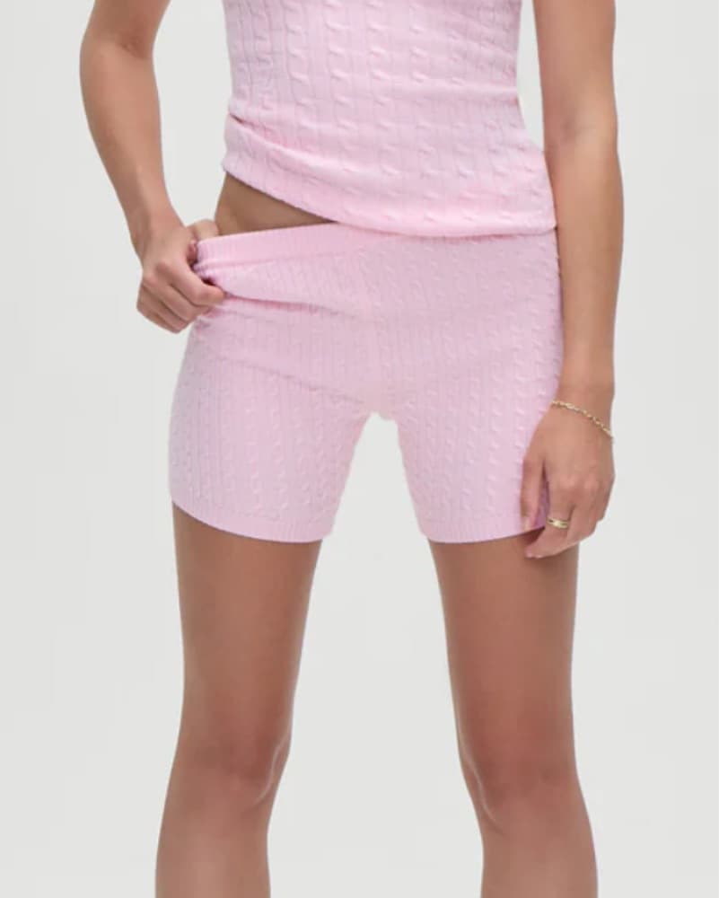 Frankies Bikinis -Pink Cable Knit Shorts - Image 1