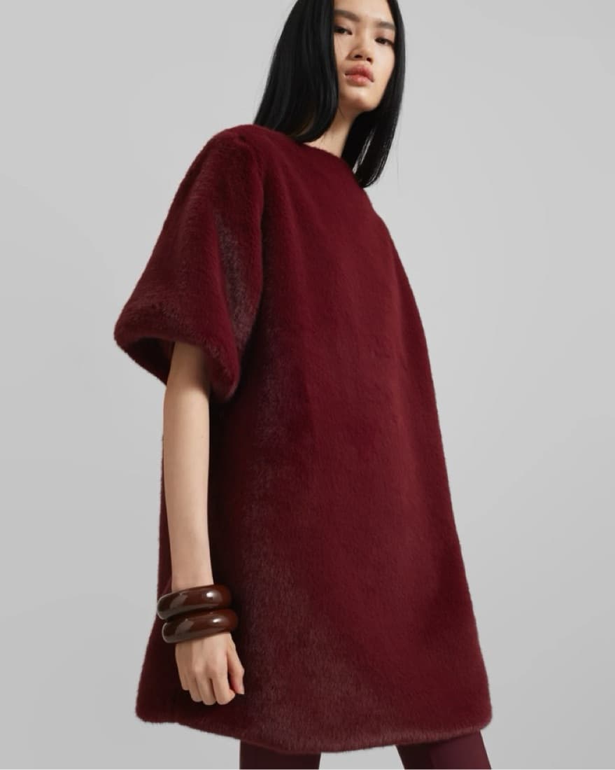 Burgundy Faux Fur Mini Dress - Image 2
