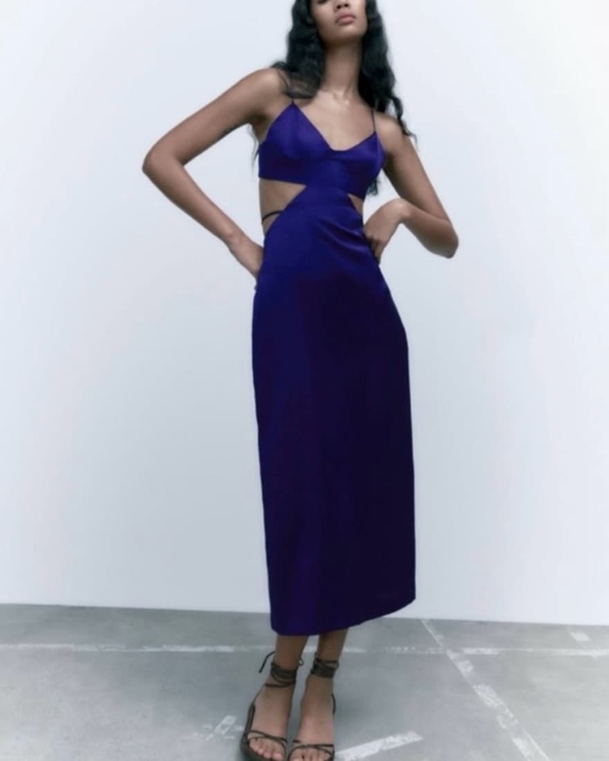 blue satin cut-out zara dress - Image 1