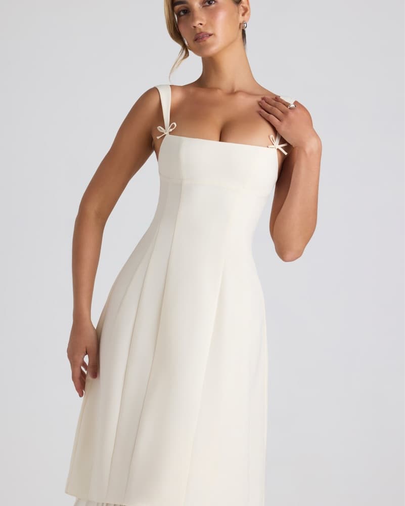 Bow-Detail Pleated A-Line Midi Dress - Image 1