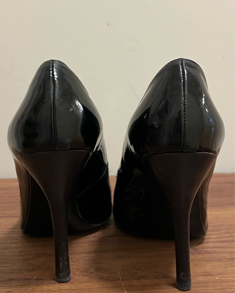 Black Patent Peeptoe Crustal Pumps - Image 4