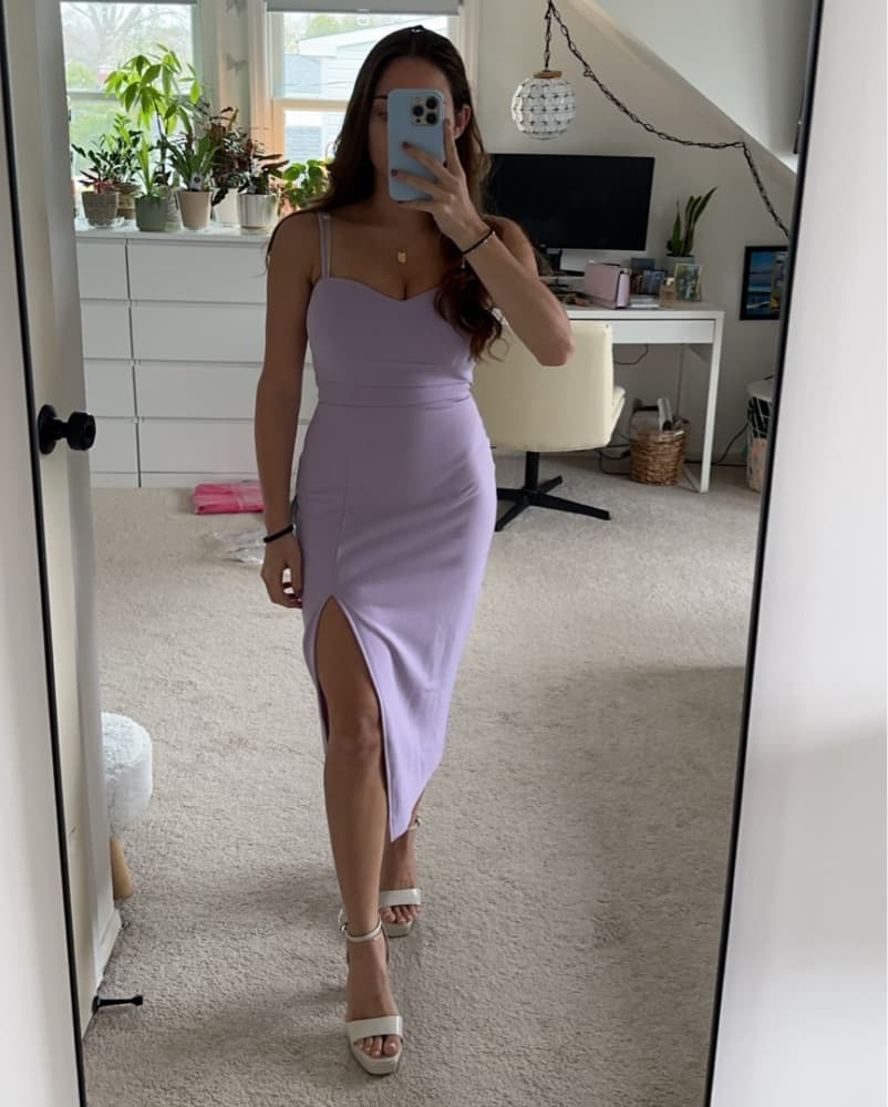 Lilac Purple Bodycon Midi Dress - Image 1