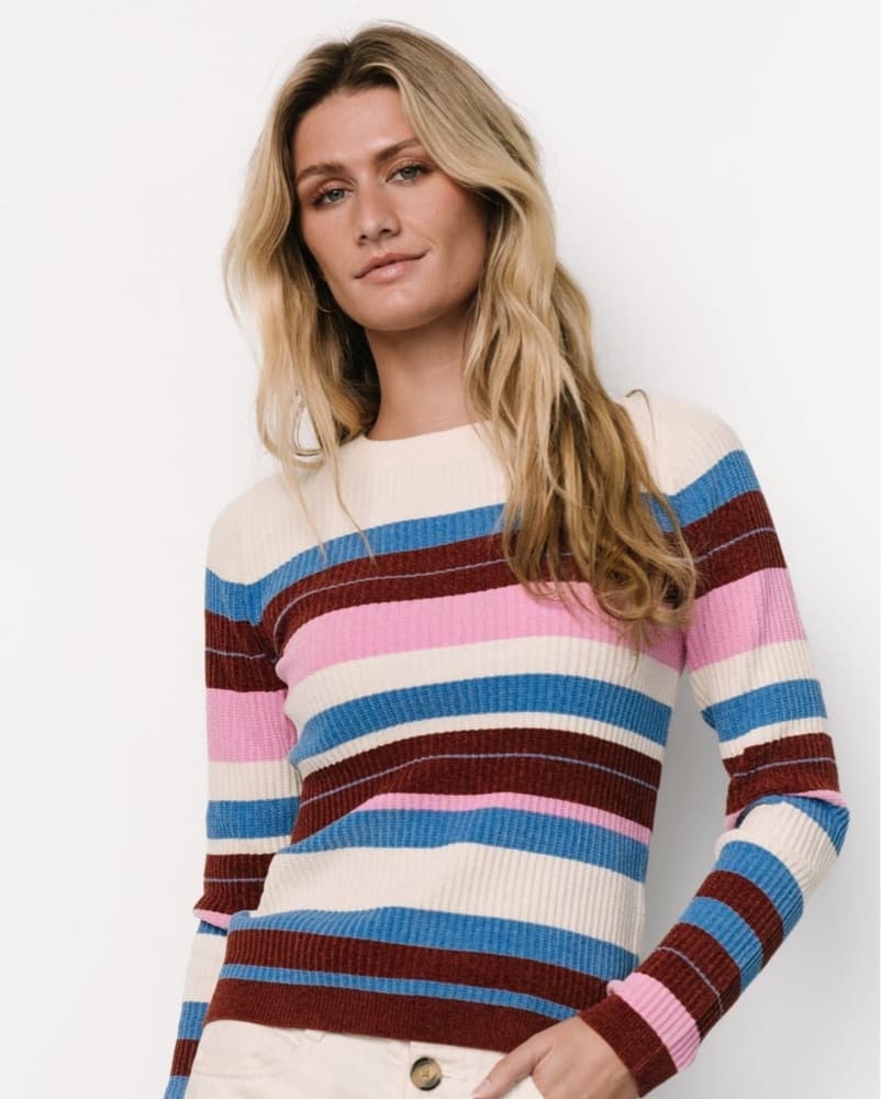 Striped Knit Sweater Pink Top Cream Blue - Image 4
