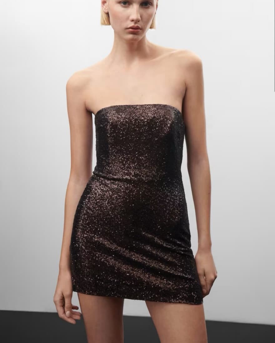 Brown Strapless Mango dress  - Image 1