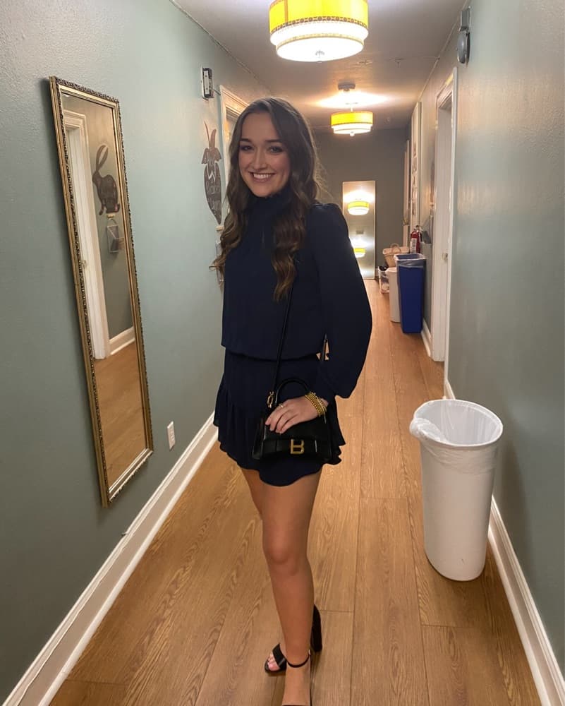 Smocked Neck Navy Long Sleeve Mini Dress - Image 2