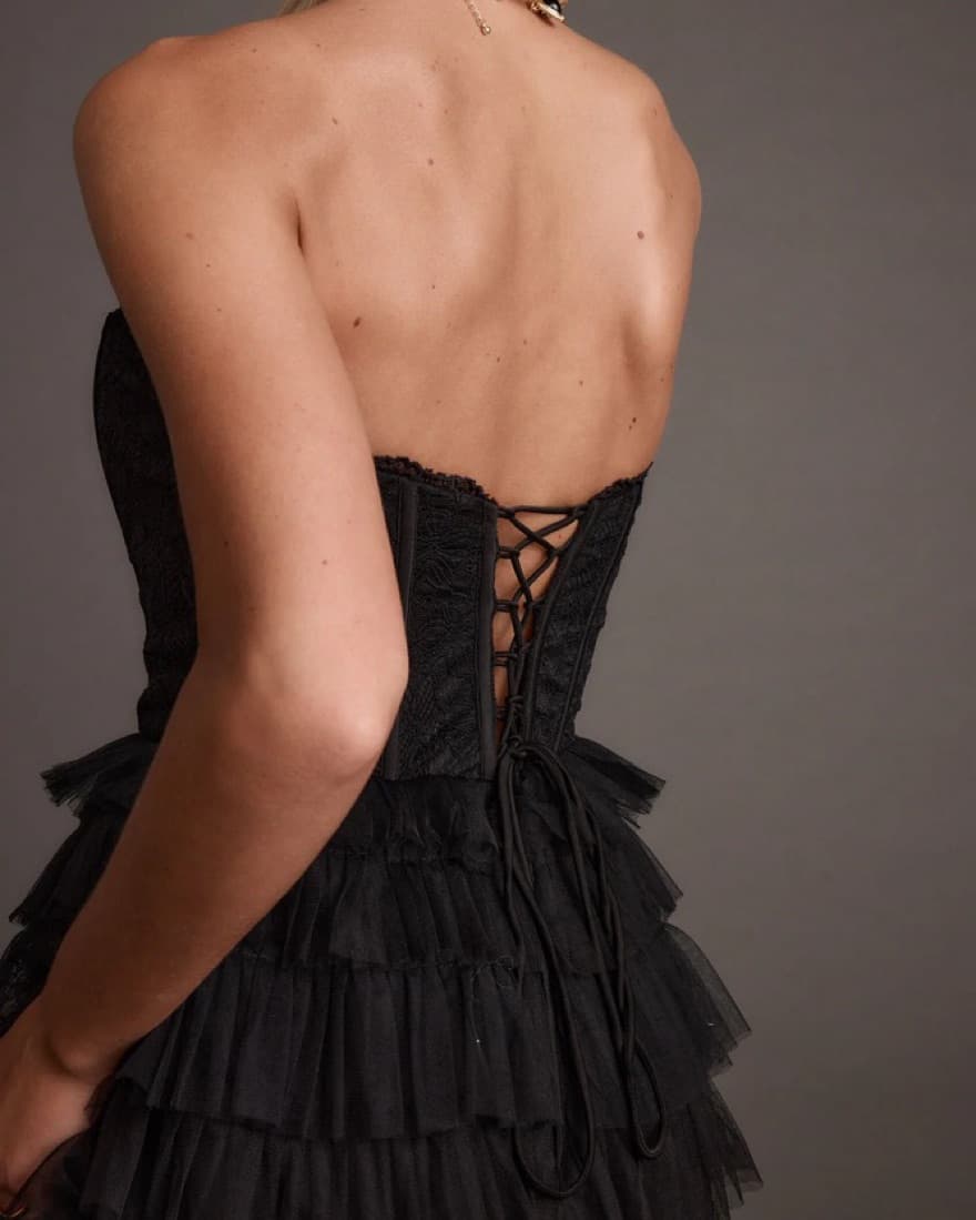 Esme Black Tulle Strapless Maxi Dress - Image 4
