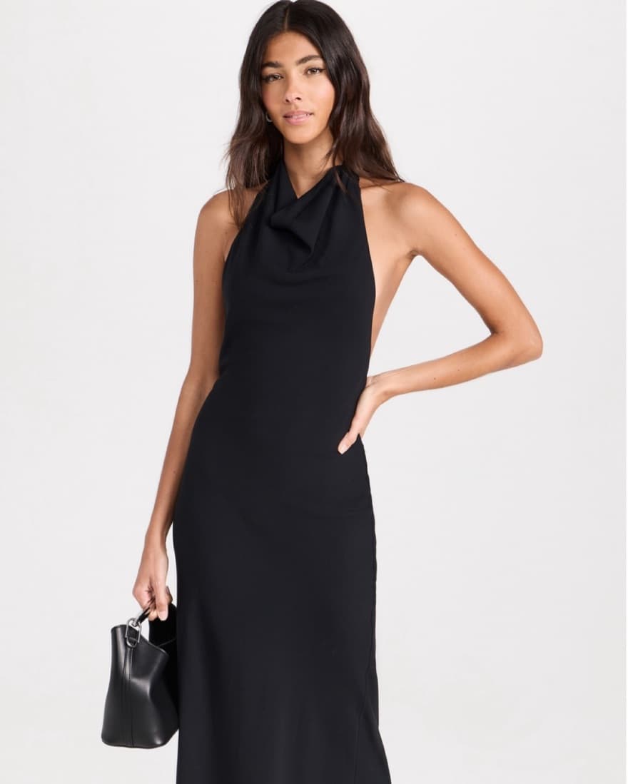 Black Halter Cowl Neck Maxi Dress - Image 1