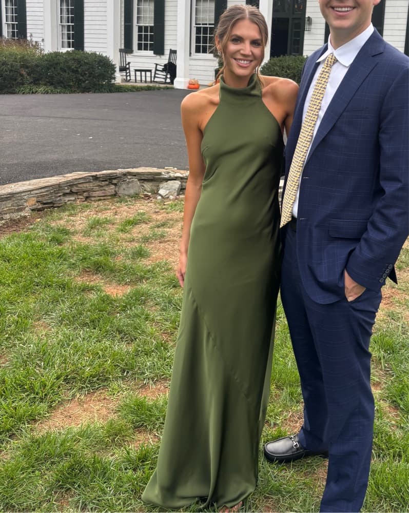Olive Green High neck halter Gown - Image 1