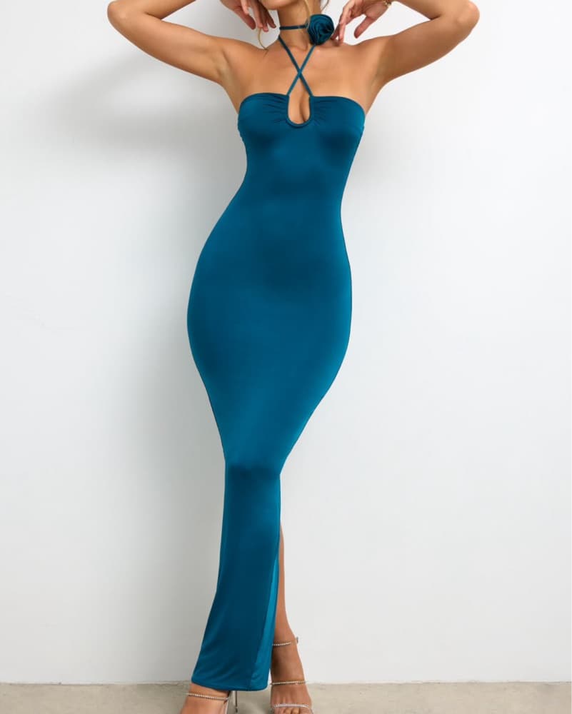 Oh Polly Maxi Bodycon Blue/Teal Dress - Image 1
