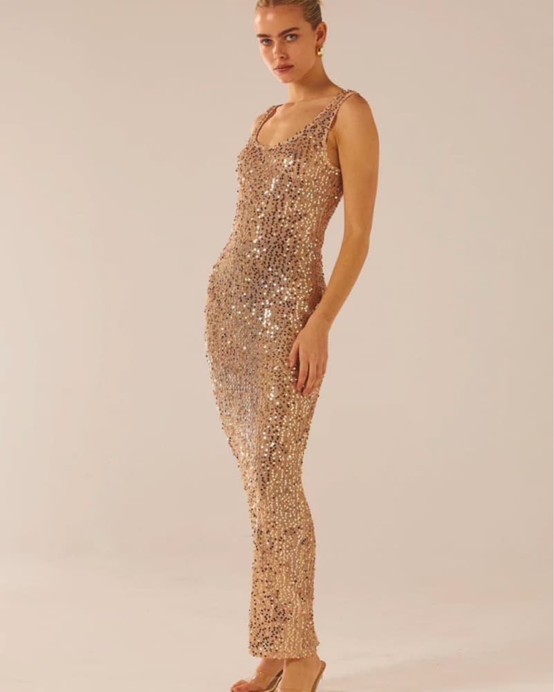 Sequin Gold Sheer maxi dress XS/S - Image 2