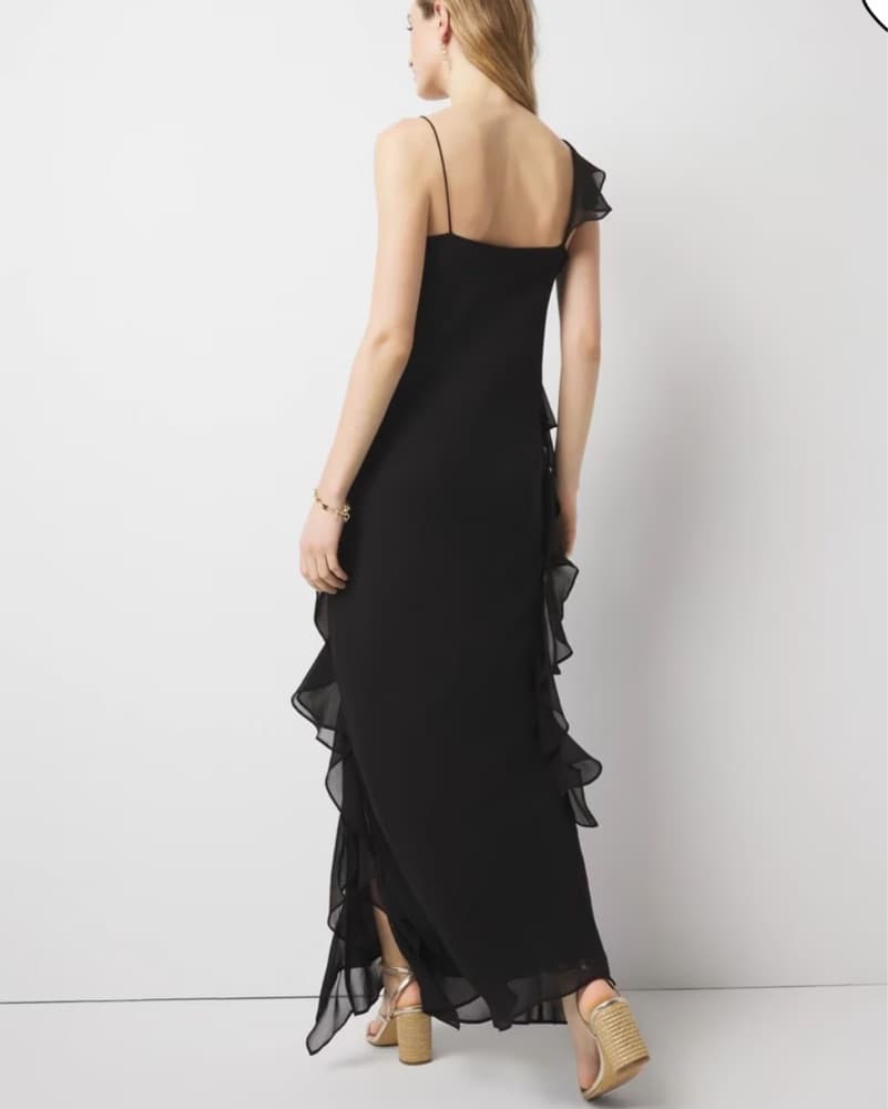 Black asymetrrical Ruffle Slip Dress  - Image 4