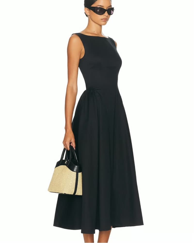 Helsa Stretch Cotton Sateen Midi Black - Image 1